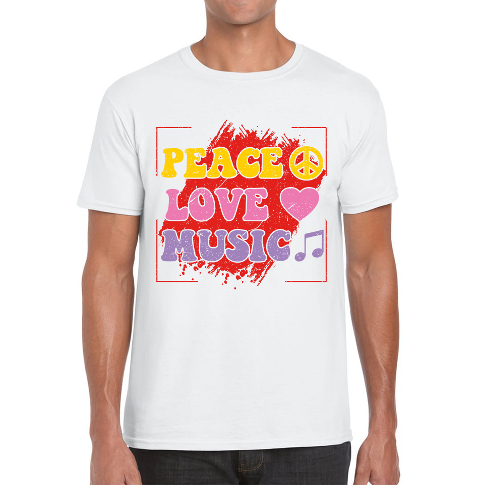 Peace Love Music Funny Music Lover Inspirational Motivational Music Festival Musician Mens Tee Top