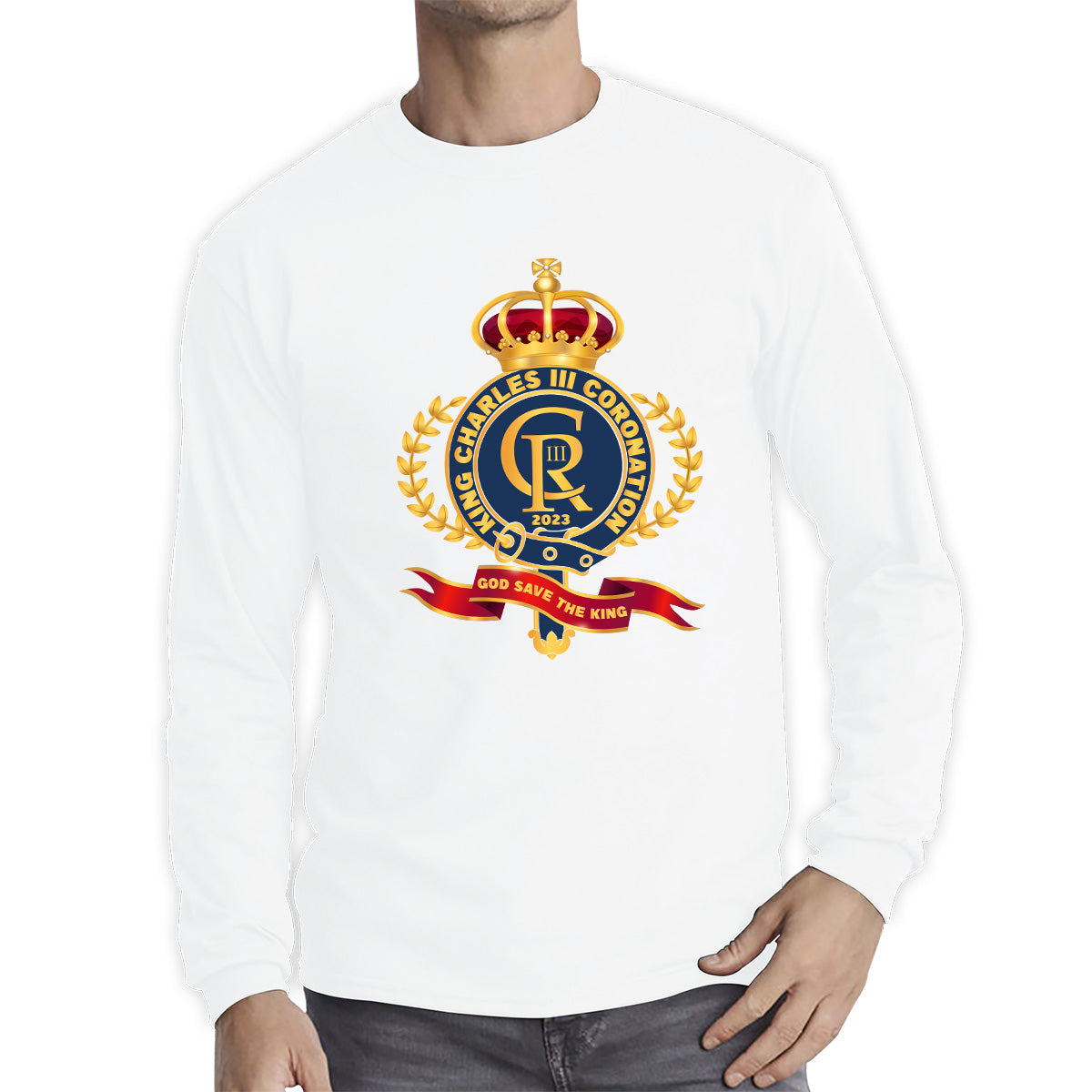 King Charles III Coronation 2023 CR III God Save The King Royal Crown United Kingdom Ruling Monarch Long Sleeve T Shirt