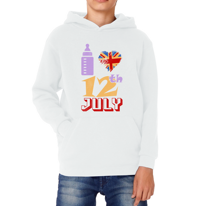 I Love 12th July Funny UK United Kingdom Vintage Flag Great Britain Proud British Long Live Uk Forever Kids Hoodie