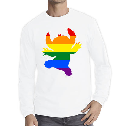 Disney Ohana Stitch Pride LGBT Lilo & Stitch Comedy Cartoon Pride Month LGBTQ+ Rainbow Colours Long Sleeve T Shirt