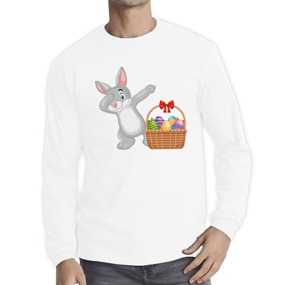 Dabbing Bunny With Eggs Basket Happy Easter Day Cute Rabbit Bunny Easter Day Long Sleeve T Shirt