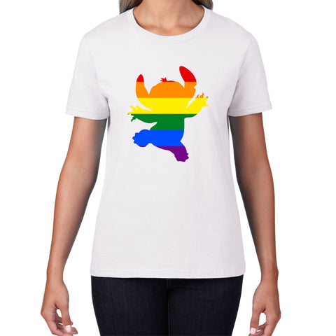 Disney Ohana Stitch Pride LGBT Lilo & Stitch Comedy Cartoon Pride Month LGBTQ+ Rainbow Colours Womens Tee Top