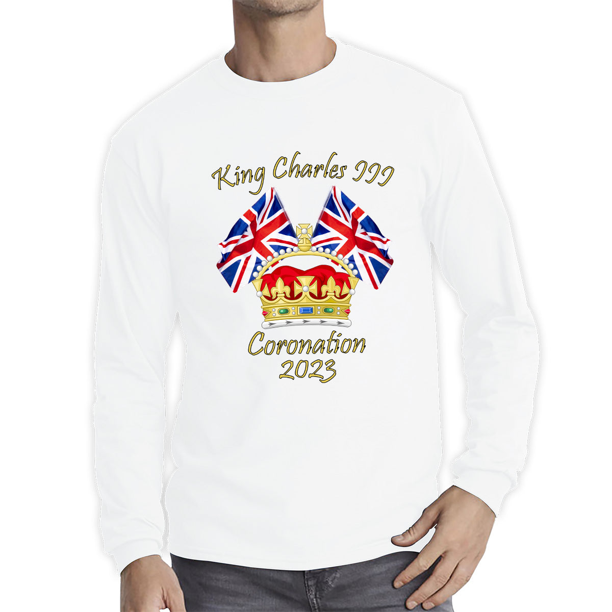 King Charles III Coronation 2023 United Kingdom Flags Royal Crown Ruling Monarch Of England CR III Long Sleeve T Shirt