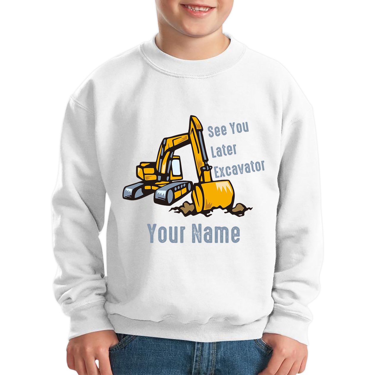 Personalised See You Later Excavator Your Name Construction Digger Excavator Kids Jumper