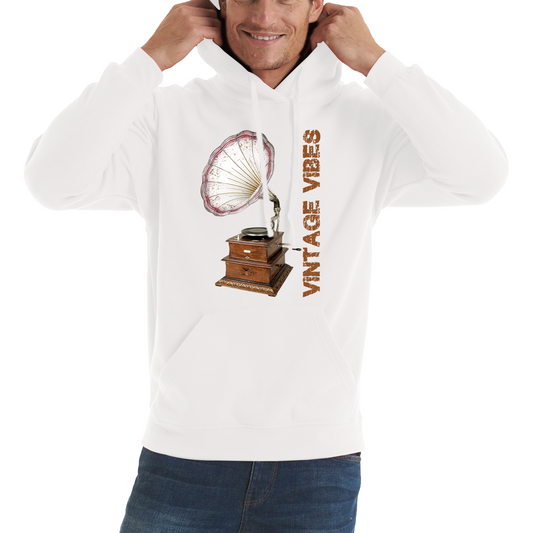 Gramophone Vintage Vibes Record Player Antique Trumpet Horn Turntable Phonograph Music Equipment Retro Unisex Hoodie
