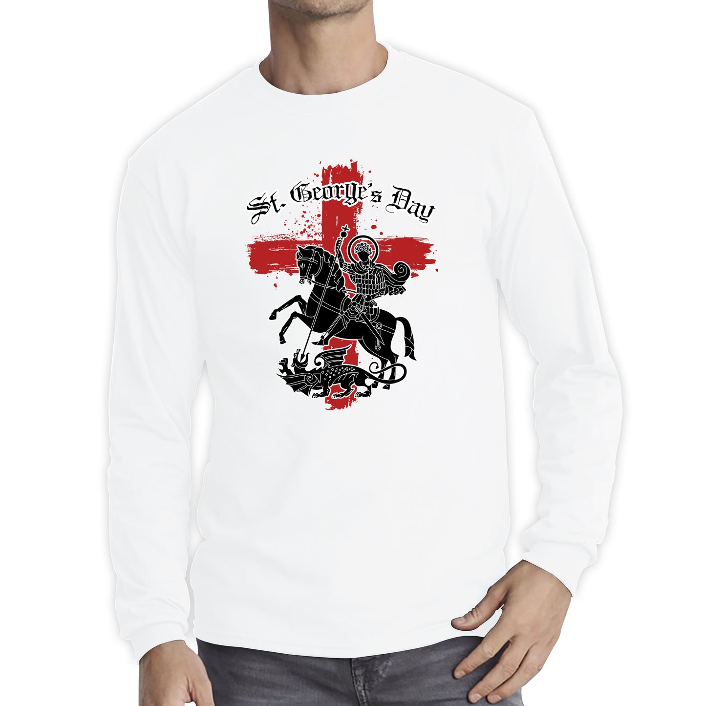 St George's Day Coat Of Arms Of Moscow Heraldic Horseman With A Spear In His Hand Slaying A Zilant Saint George And The Dragon England Flag Long Sleeve T Shirt