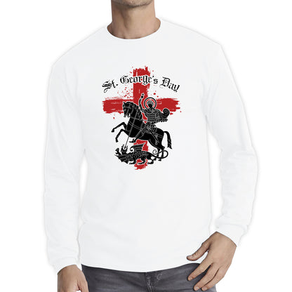 St George's Day Coat Of Arms Of Moscow Heraldic Horseman With A Spear In His Hand Slaying A Zilant Saint George And The Dragon England Flag Long Sleeve T Shirt