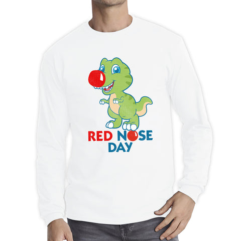 Red Nose Day T-rex Trex Lover's Gift Dynosaurs Dino Red Nose Day 2023 Long Sleeve T Shirt