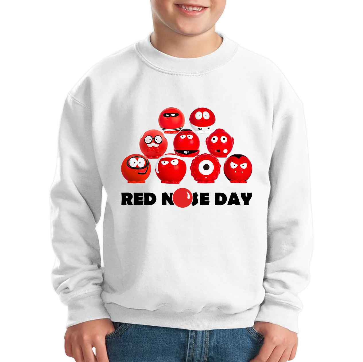 Red Nose Day Comic Relief Noses Kids Sweatshirt. 50% Goes To Charity