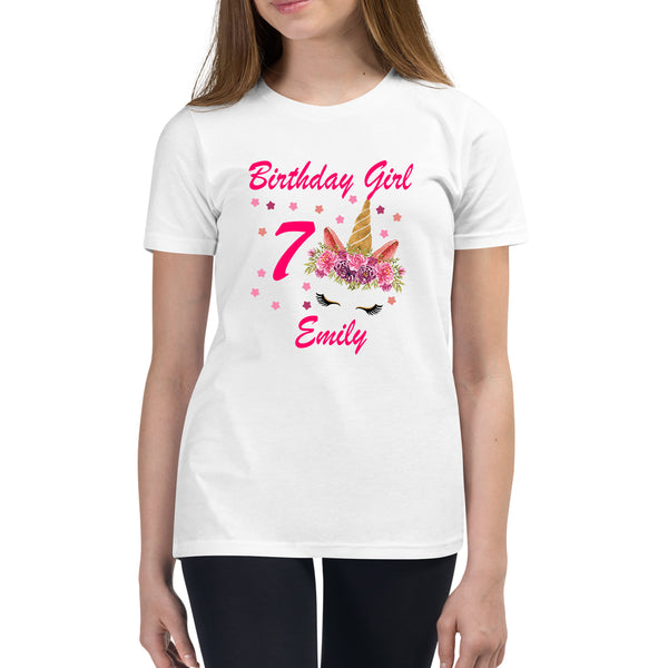 Personalised Birthday Girl Your Custom Name And Birthday Year Floral Unicorn Horse & Pony Lover Magic Believer Kids T Shirt