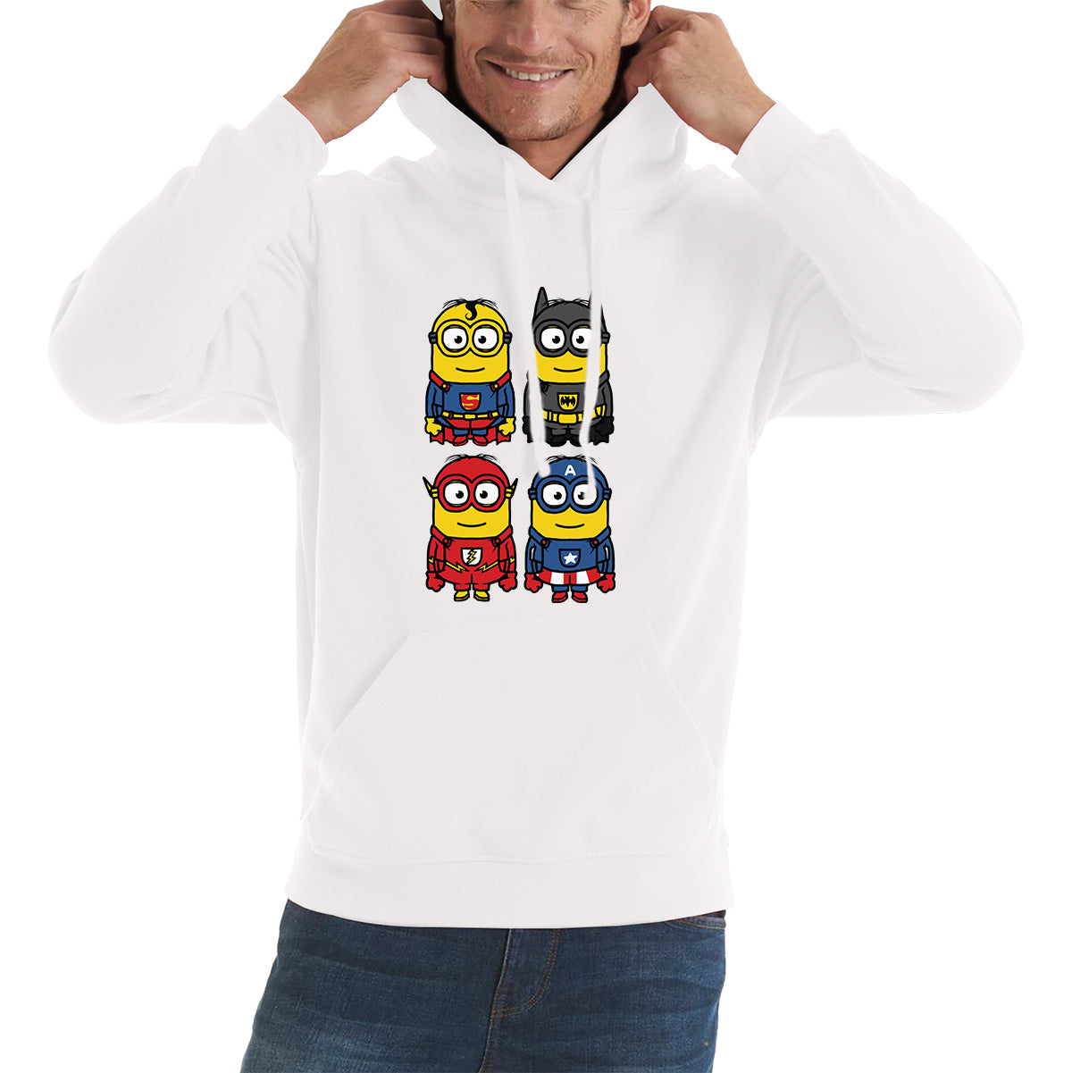 The 4 Minions Heros Super Minions Captain America Batman Superman Riddler The Flash Dc Minions Parody Pop Art Unisex Hoodie
