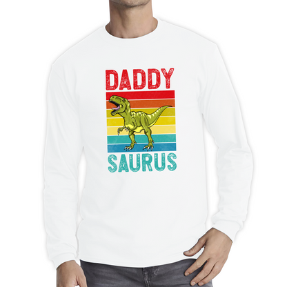 Daddy Saurus Funny T-Rex Father's Day Vintage Dinosaur Animal Long Sleeve T Shirt