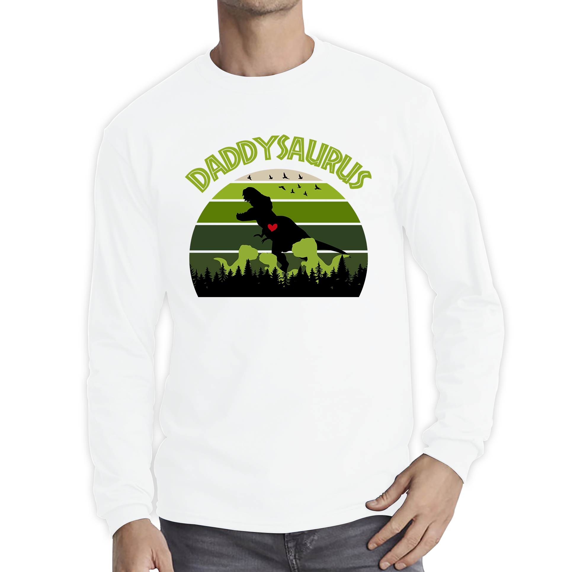 Daddy Saurus Funny T-Rex Fathers Day Vintage Dinosaur Dino World Animal Long Sleeve T Shirt