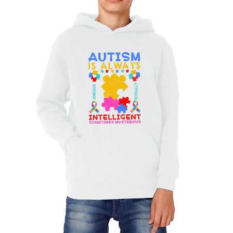 Autism Is Always Unique Totally Intelligent Something Mysterious Autism Awareness Puzzle Kids Hoodie