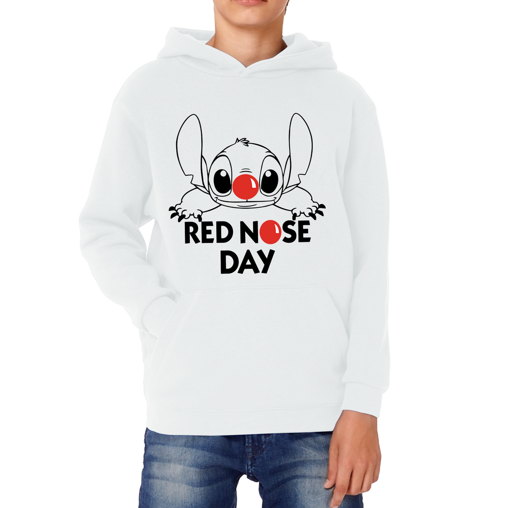 Red Nose Day Funny Ohana Disney Stitch Kids Hoodie. 50% Goes To Charity