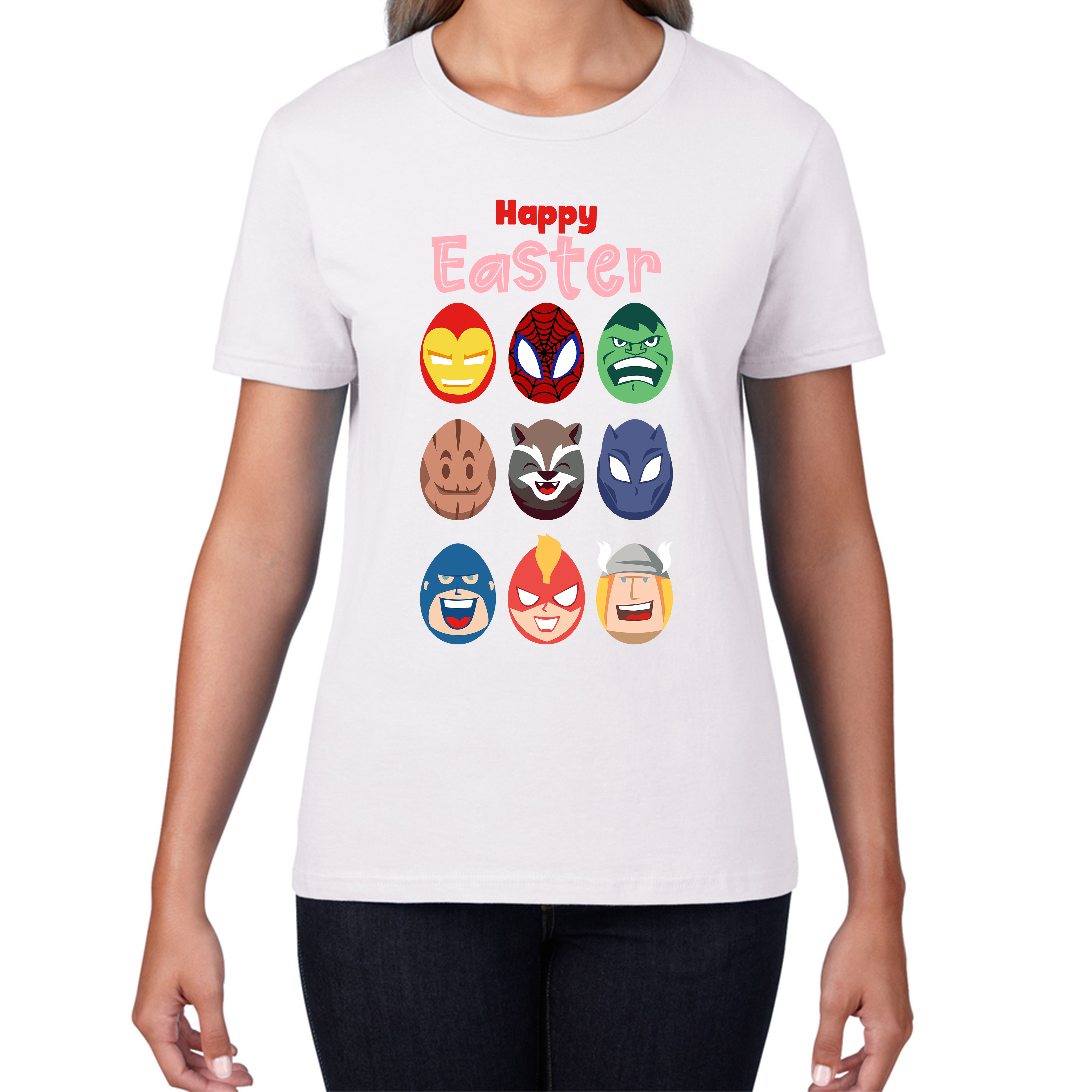 Happy Easter Marvel Avengers Characters Face Avengers Characters Easter Day Happy Easter Cute Superhero Womens Tee Top