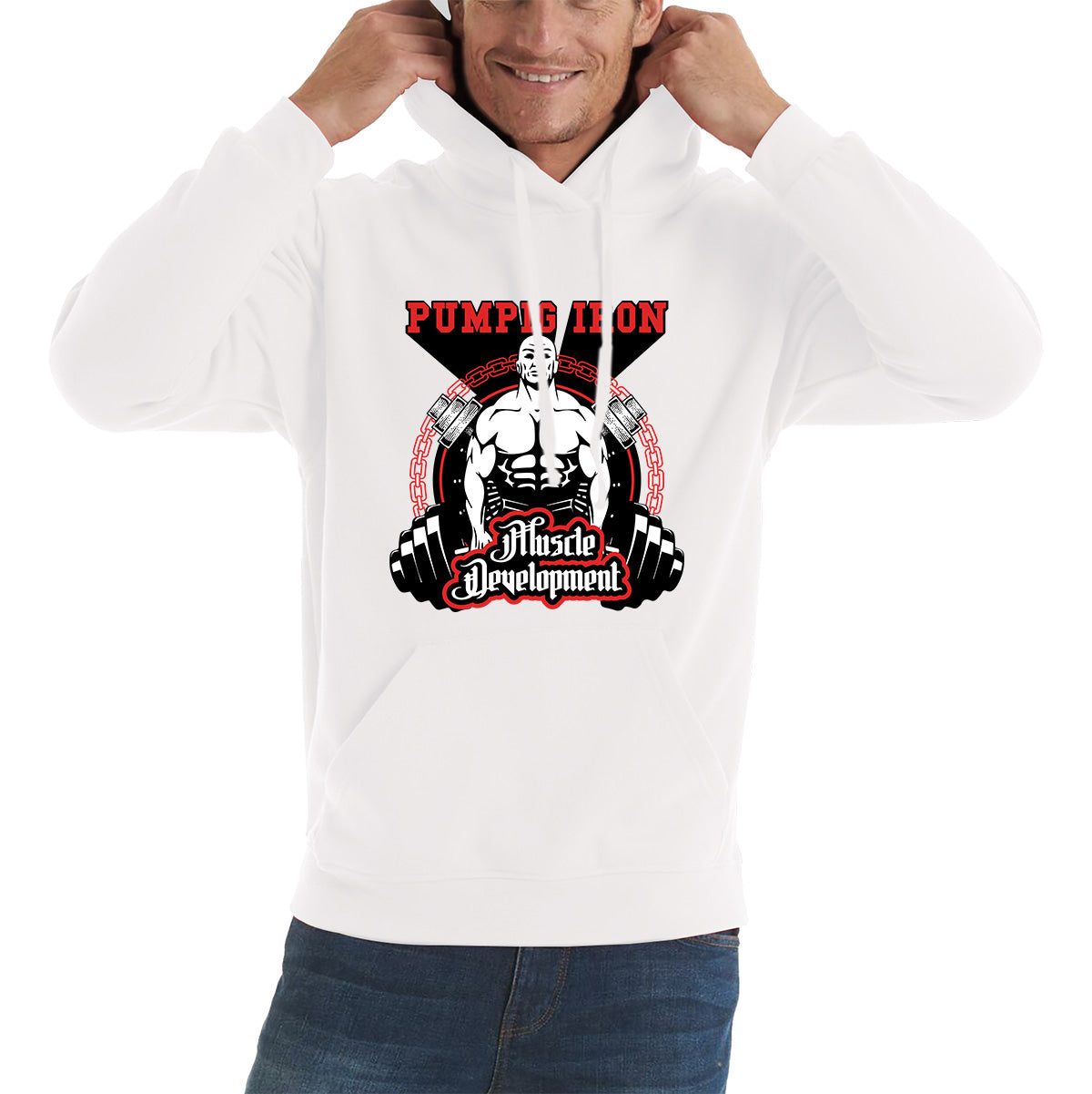 Pumping Iron Muscle Development Bodybuilding Dumbbells Gym Workout Muscle Body Flexing Unisex Hoodie