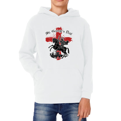 St George's Day Coat Of Arms Of Moscow Heraldic Horseman With A Spear In His Hand Slaying A Zilant Saint George And The Dragon England Flag Kids Hoodie
