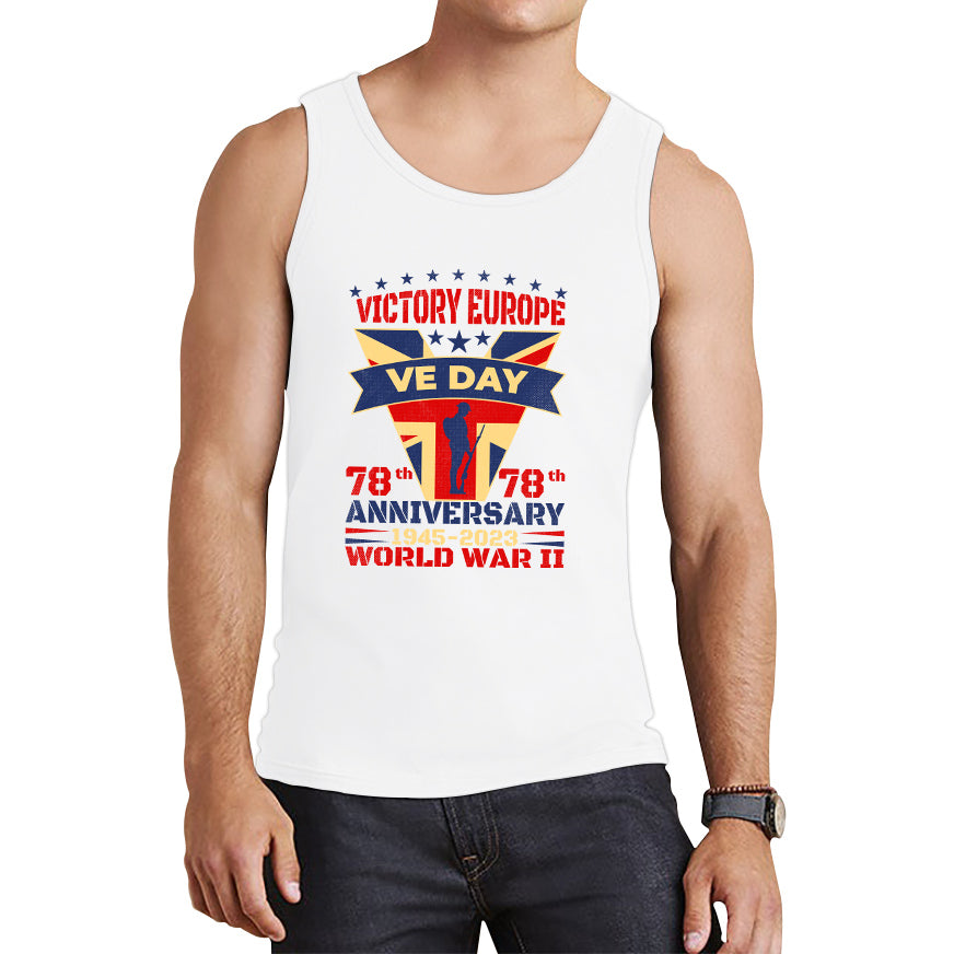 VE Day Victory In Europe Day Lest We Forget 1945-2023 World War II 78th Anniversary Remembrance Day British UK Veterans Tank Top