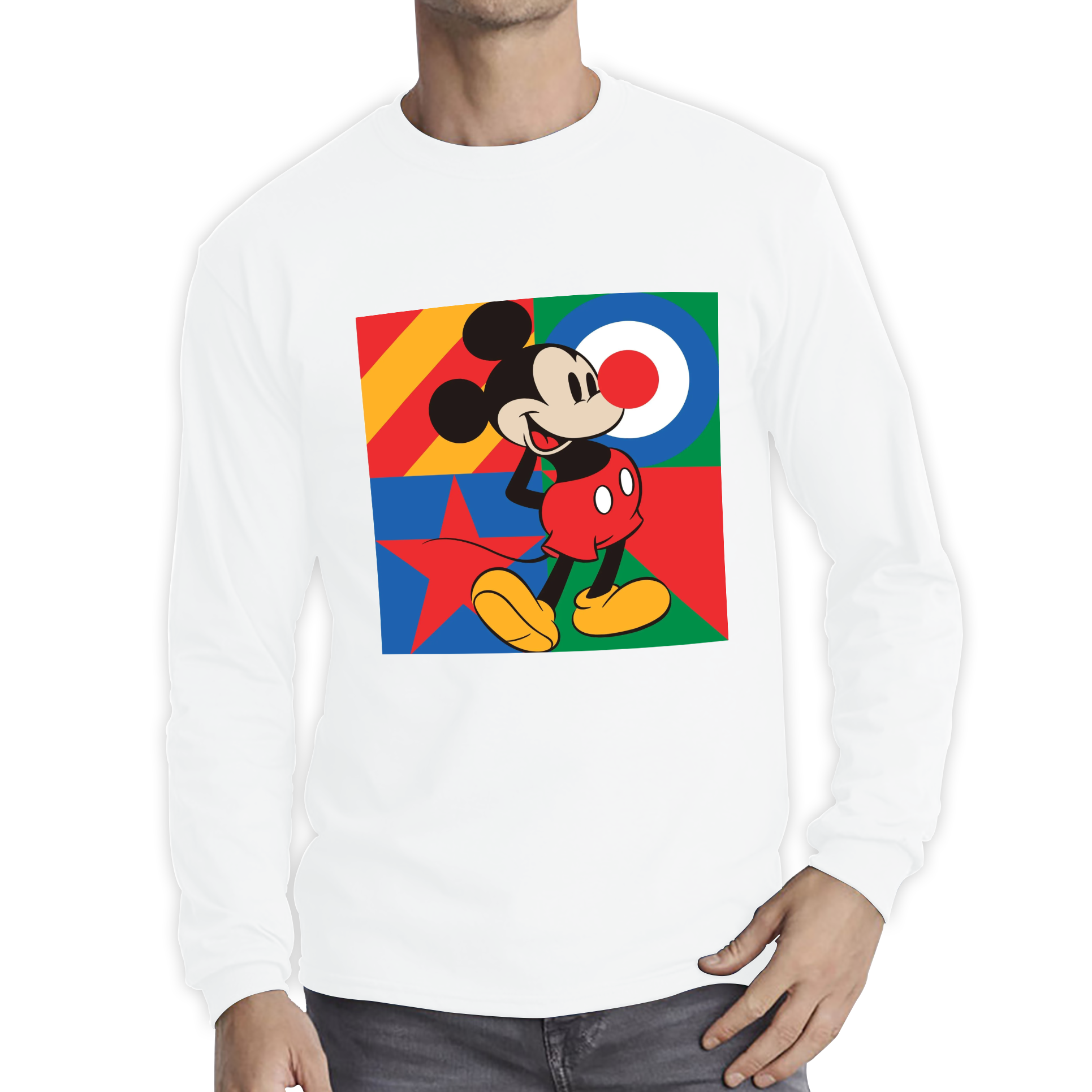 Mickey Mouse Disney Red Nose Day Adult Long Sleeve T Shirt. 50% Goes To Charity