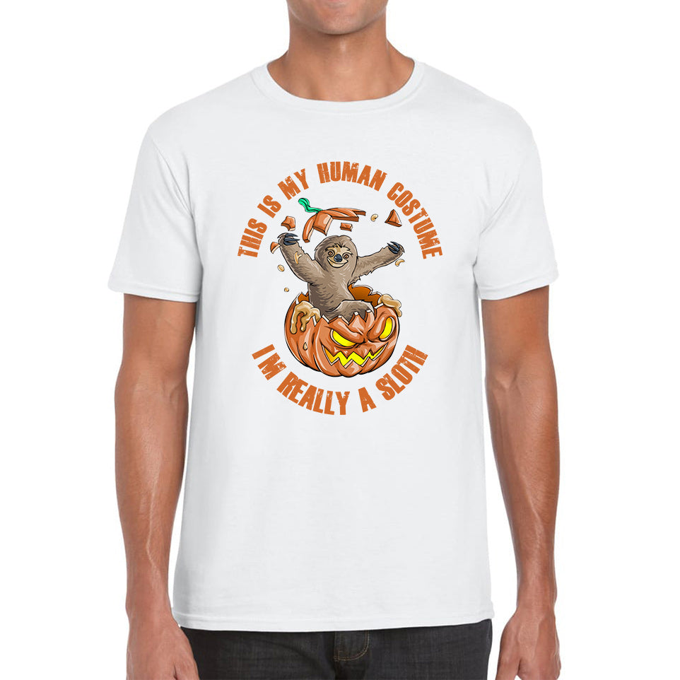 This Is My Human Costume I'm Really A Sloth Halloween Pumpkin Horror And Scary Pumpkin Face Mens Tee Top