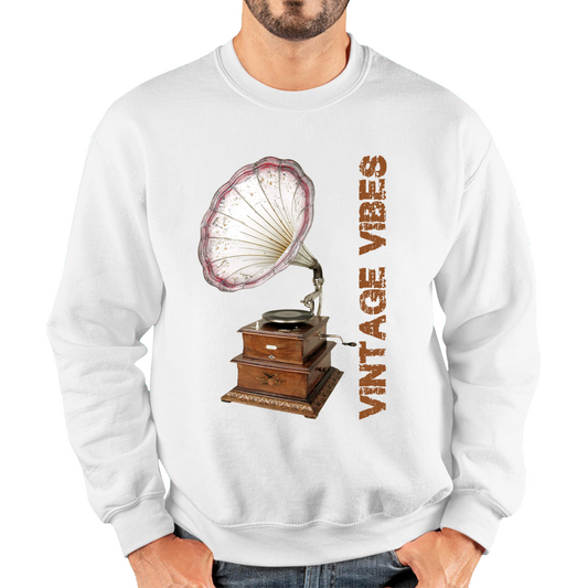 Gramophone Vintage Vibes Record Player Antique Trumpet Horn Turntable Phonograph Music Equipment Retro Unisex Sweatshirt