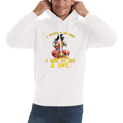 I Workout Because I Like To Eat A Lot Goku Eating A Hamburger Dragon Ball Anime Gym Bodybuilding Workout Unisex Hoodie