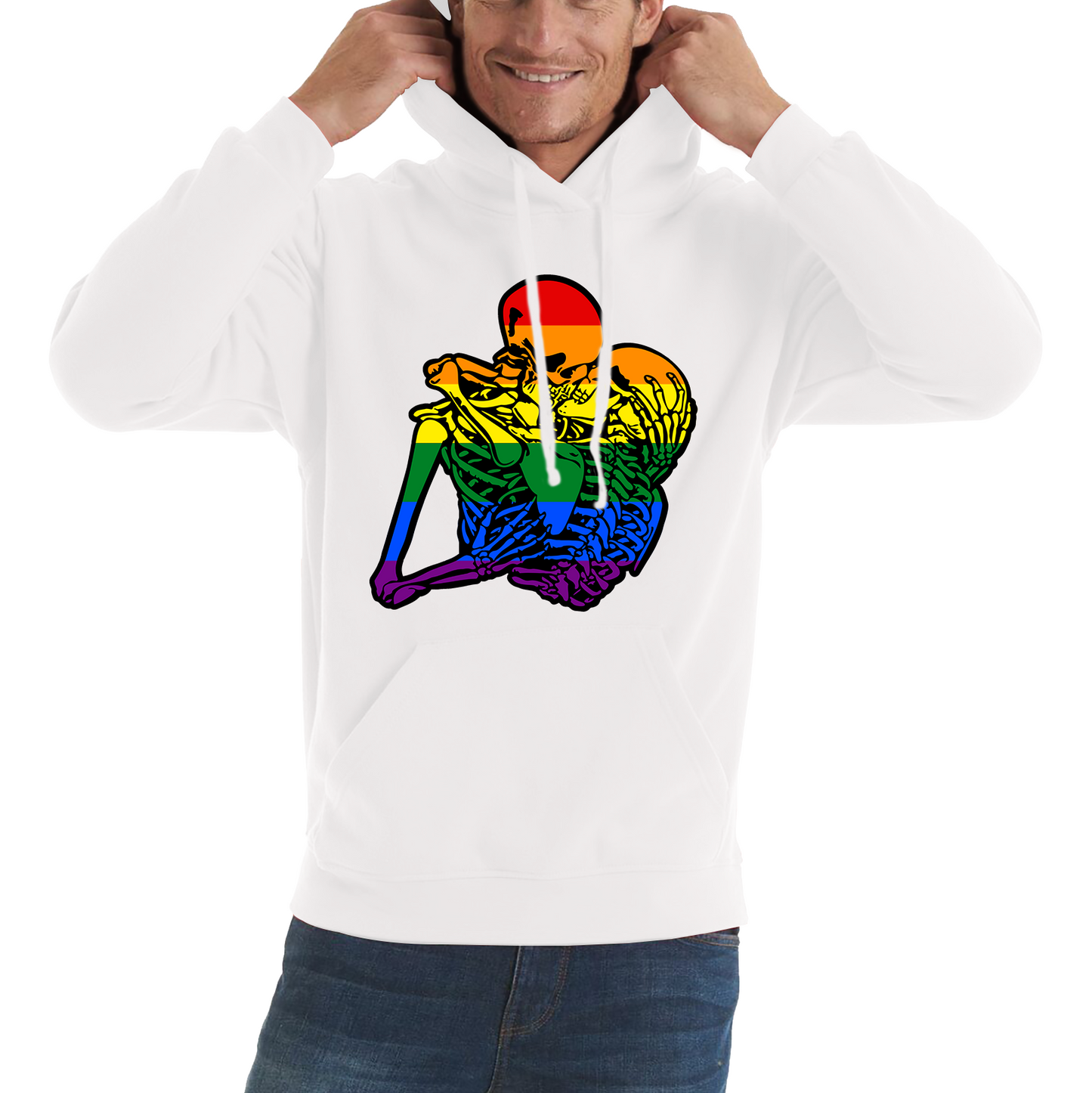 Kissing Skeletons Gay Pride LGBT Gay Skull Halloween LGBTQ+ Rainbow Pride Month Unisex Hoodie