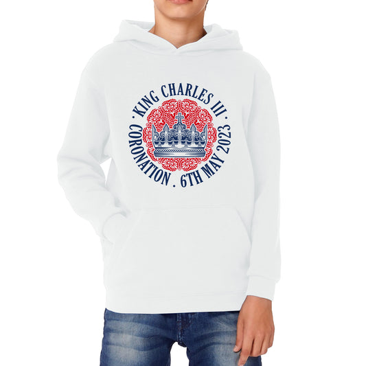 King Charles III Coronation 6th May 2023 Royal Crown CR III Ruling Monarch Of England United Kingdom Kids Hoodie