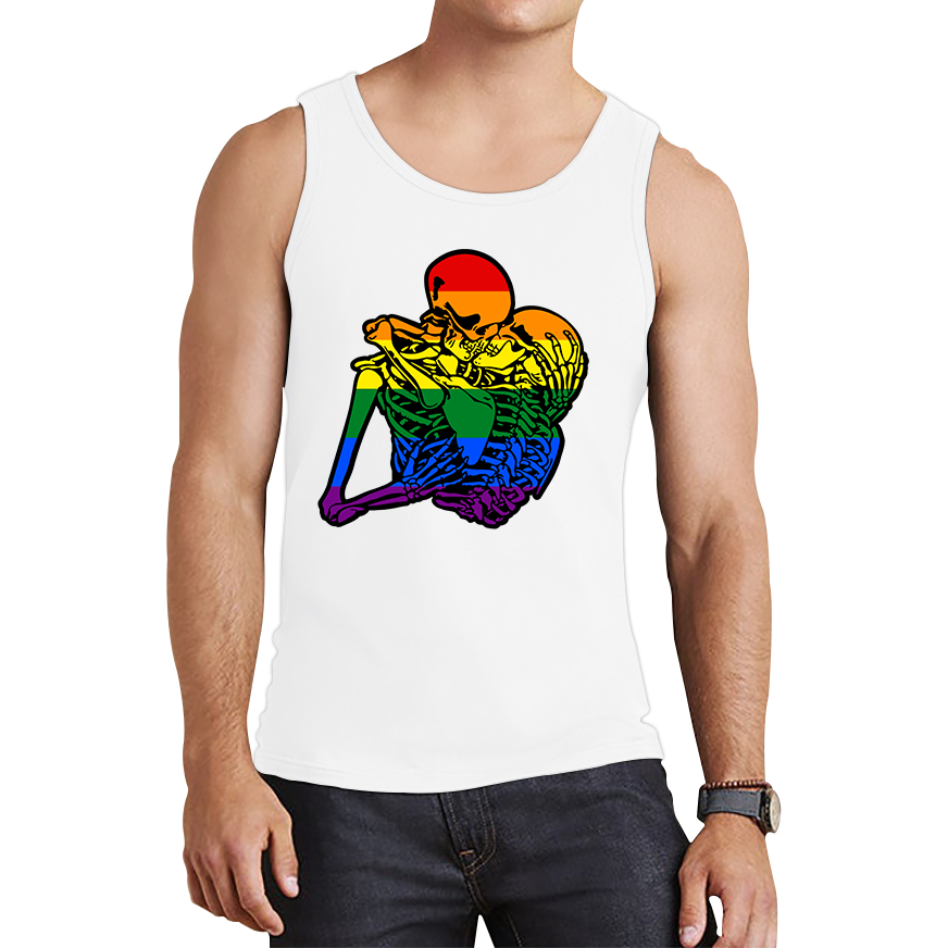 Kissing Skeletons Gay Pride LGBT Gay Skull Halloween LGBTQ+ Rainbow Pride Month Tank Top