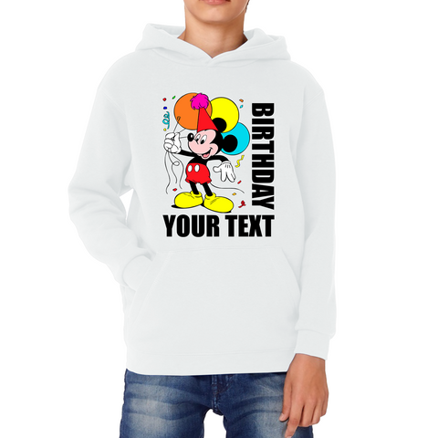 Personalised Disney Mickey Mouse Holding Balloons Birthday Your Text Disneyland Cartoon Kids Hoodie