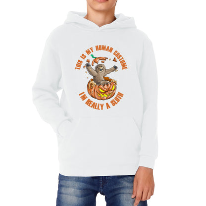 This Is My Human Costume I'm Really A Sloth Halloween Pumpkin Horror And Scary Pumpkin Face Kids Hoodie