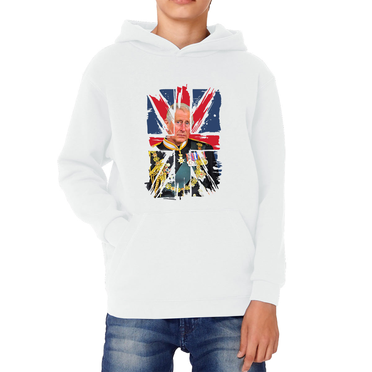 Distressed British Flag King Charles III Coronation Ruling Monarch Of England United Kingdom His Majesty Kids Hoodie
