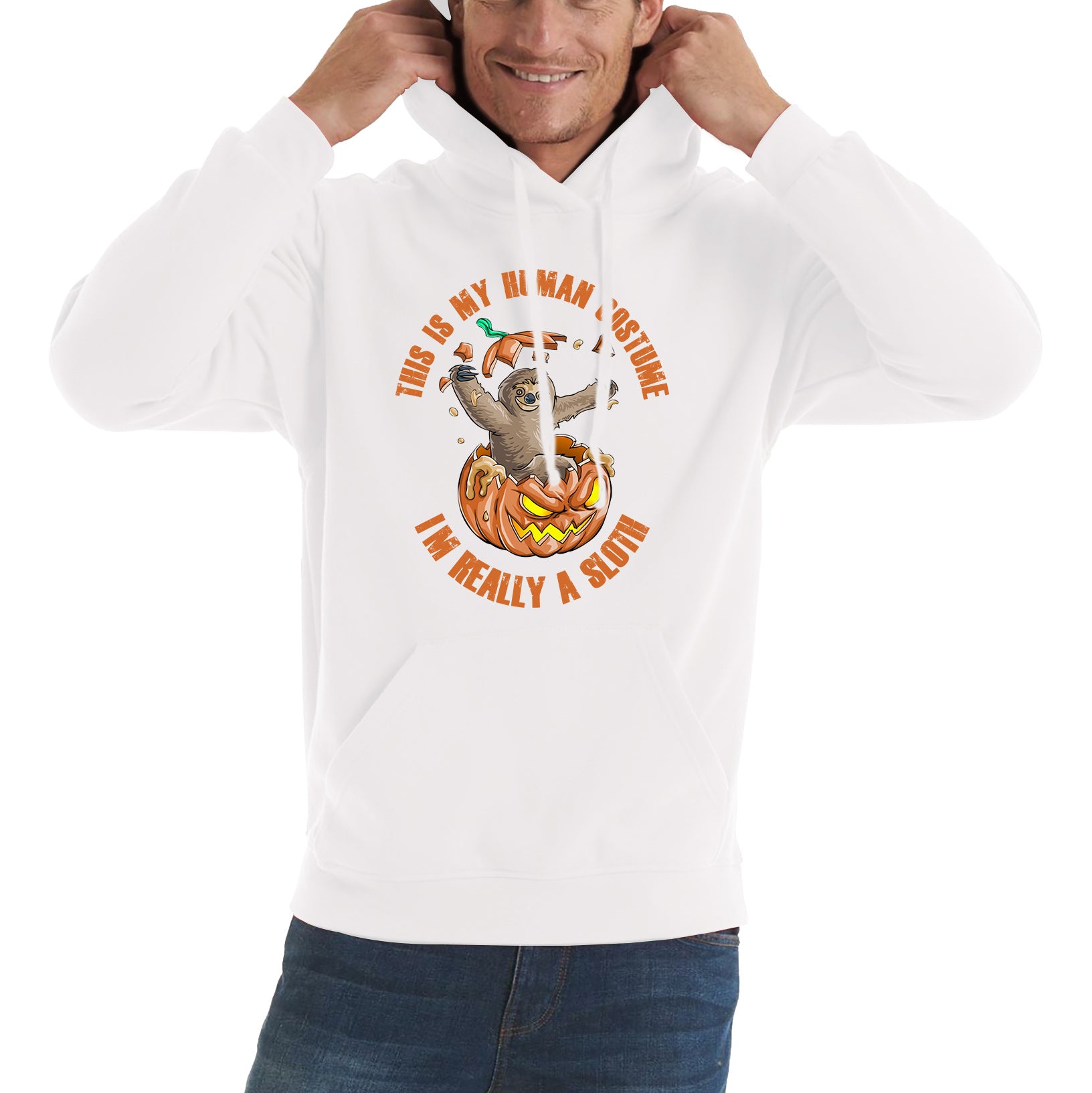 This Is My Human Costume I'm Really A Sloth Halloween Pumpkin Horror And Scary Pumpkin Face Unisex Hoodie