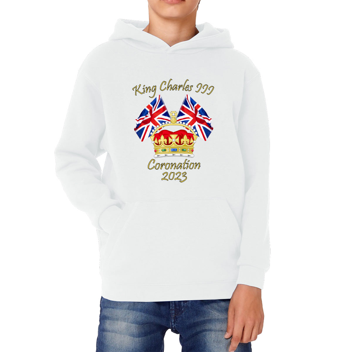 King Charles III Coronation 2023 United Kingdom Flags Royal Crown Ruling Monarch Of England CR III Kids Hoodie