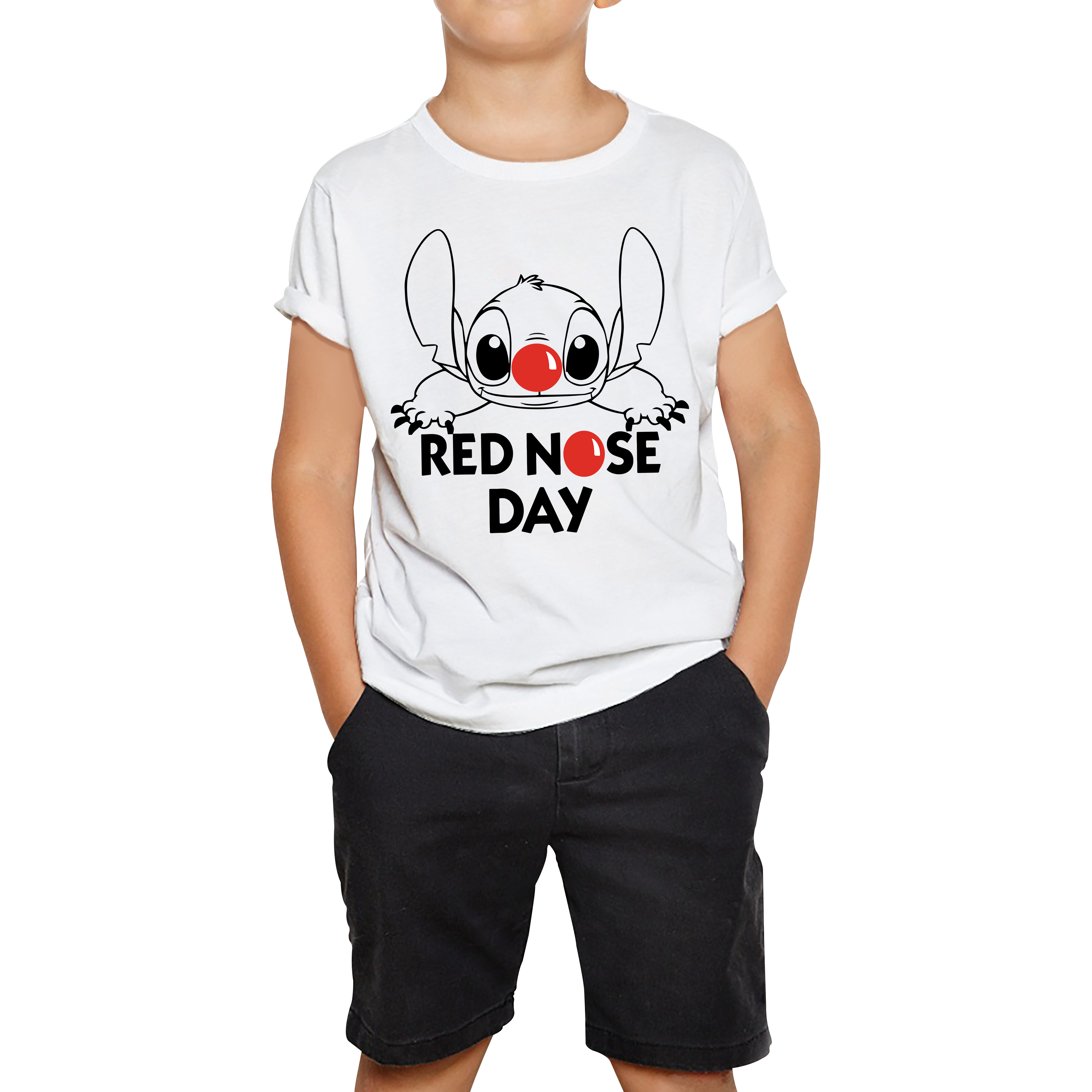Red Nose Day Funny Ohana Disney Stitch Kids T Shirt. 50% Goes To Charity