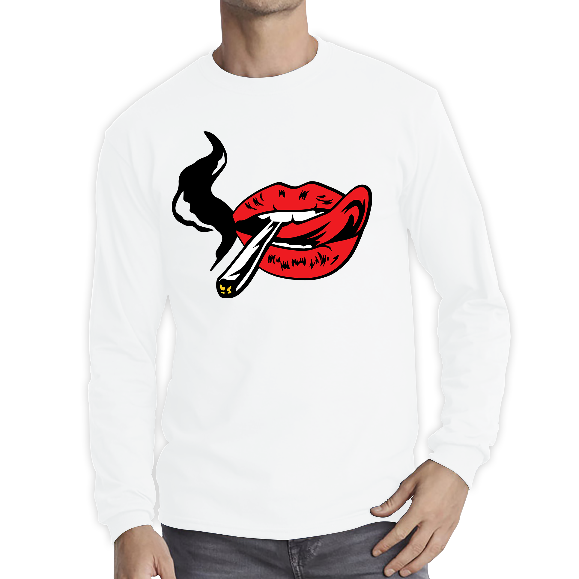 Lips Spliff Zoot Ganja Weed Smoking Pop Art Red Lady Lips Weed Marijuana Stoner Smoking Joint Long Sleeve T Shirt