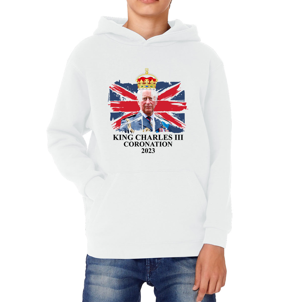 King Charles III Coronation 2023 British Flag Royal Crown God Save The King Royal Cypher Kids Hoodie