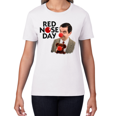 Red Nose Day Funny Mr Bean Ladies T Shirt. 50% Goes To Charity