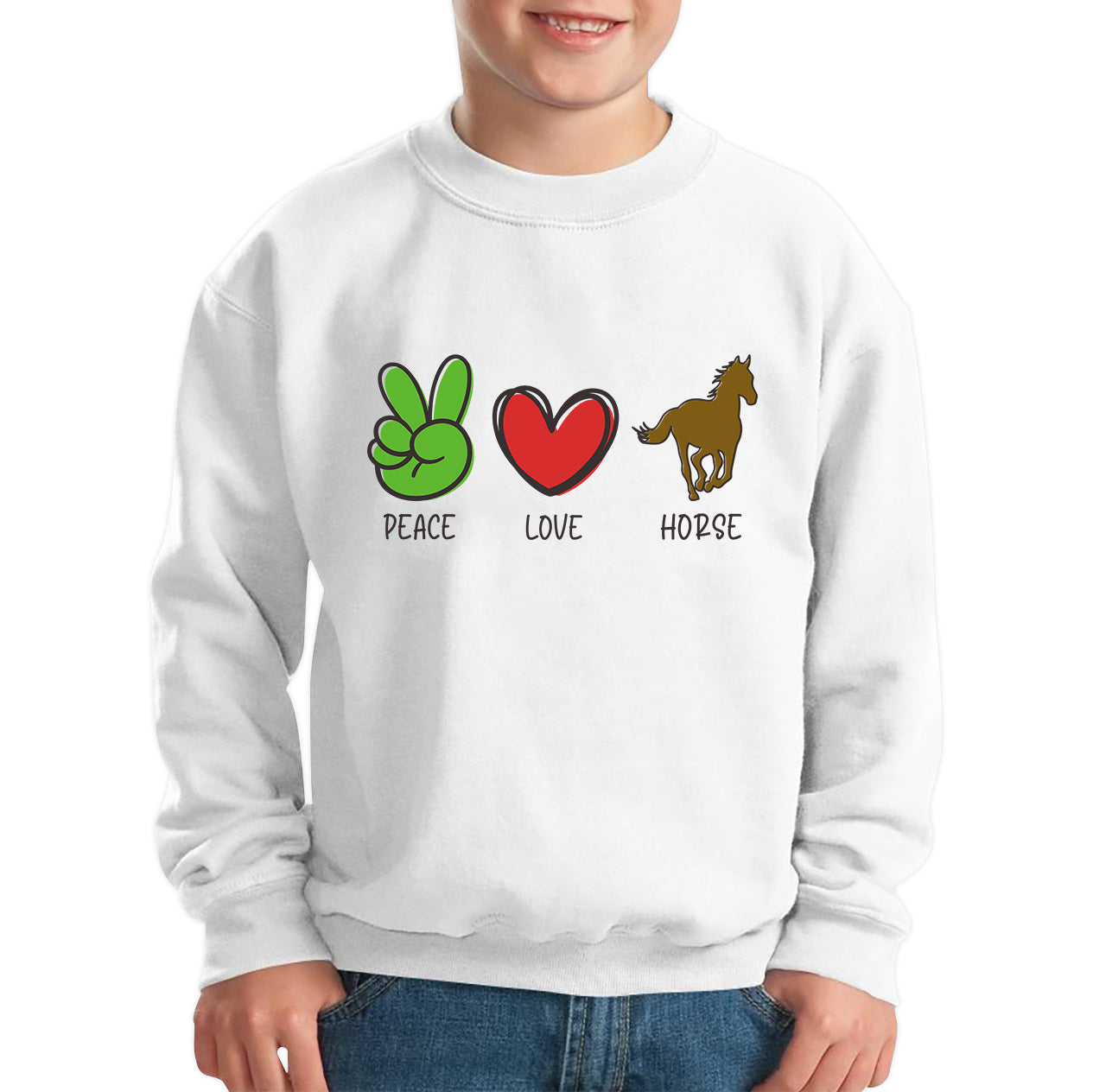 Peace Love Horse Funny Horse Riding Lovers Adventure Peace Logo Kids Jumper