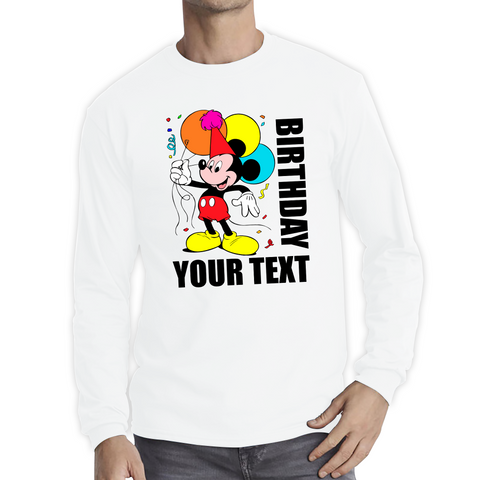 Personalised Disney Mickey Mouse Holding Balloons Birthday Your Text Disneyland Cartoon Long Sleeve T Shirt