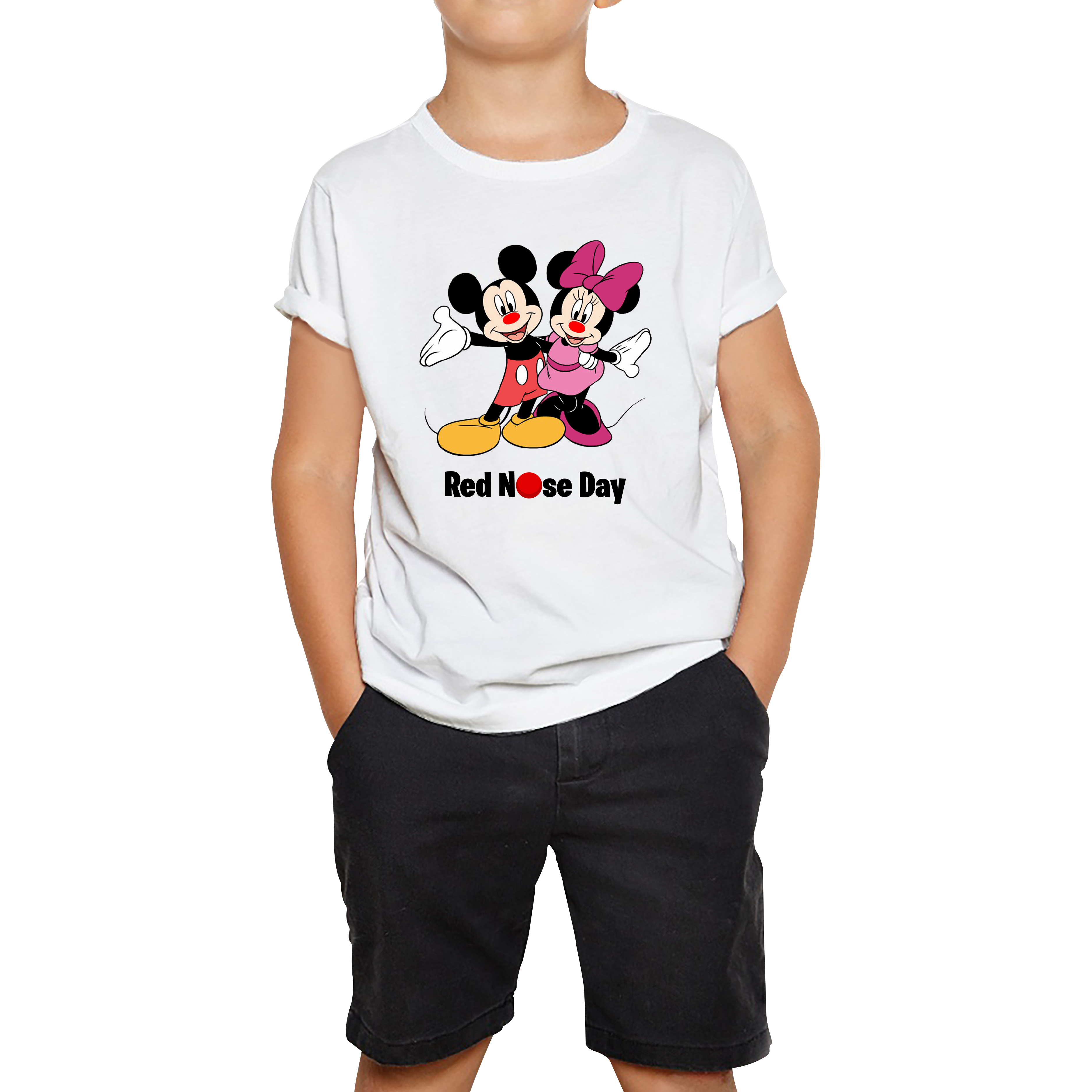 Mickey And Minnie Mouse Red Nose Day Kids T Shirt. 50% Goes To Charity