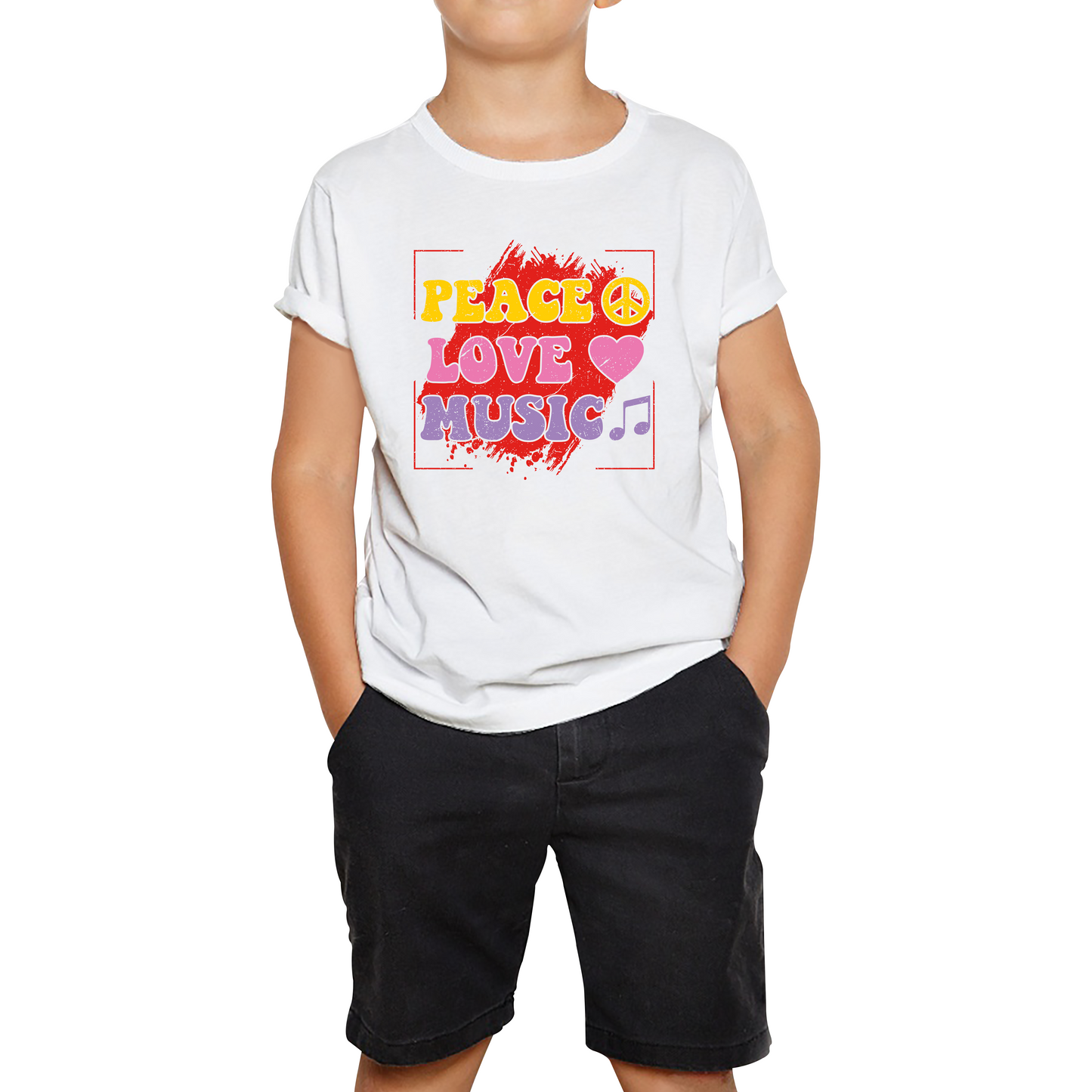 Peace Love Music Funny Music Lover Inspirational Motivational Music Festival Musician Kids Tee
