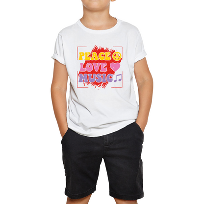 Peace Love Music Funny Music Lover Inspirational Motivational Music Festival Musician Kids Tee