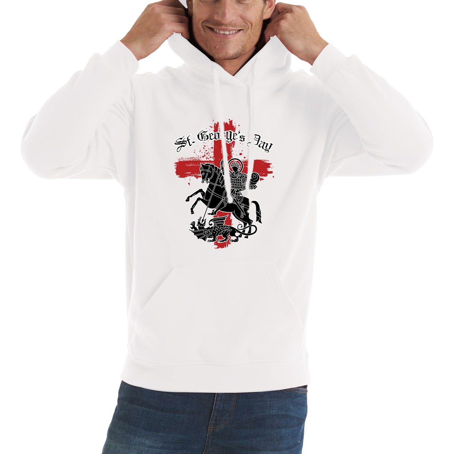 St George's Day Coat Of Arms Of Moscow Heraldic Horseman With A Spear In His Hand Slaying A Zilant Saint George And The Dragon England Flag Unisex Hoodie