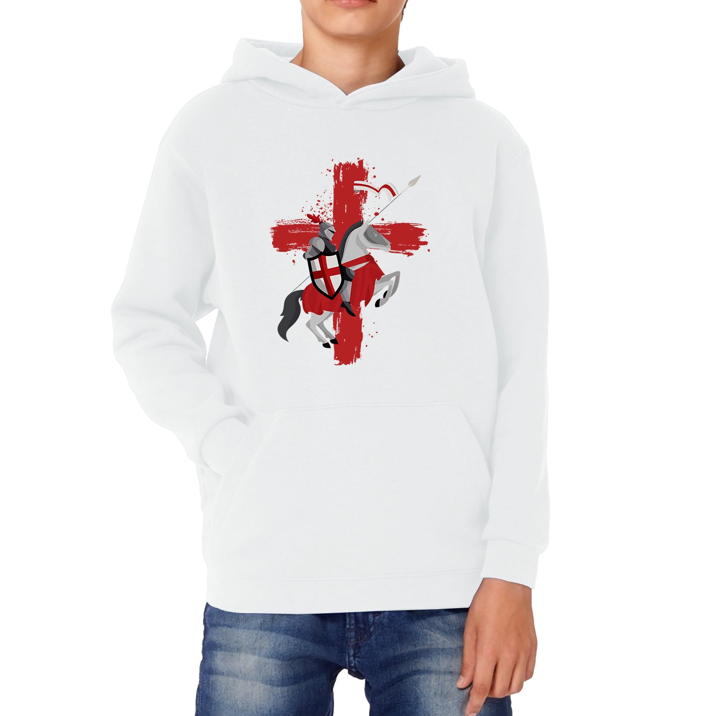 St George Day The Medieval Knight Saint Of England Celebrated On Saint Georges's Day Riding His Rearing Horse Kids Hoodie
