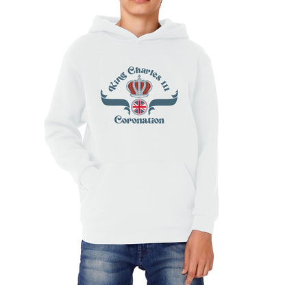 King Charles III Coronation Royal Crown CR III His Majesty Union Jack God Save The King Uk Flag Kids Hoodie