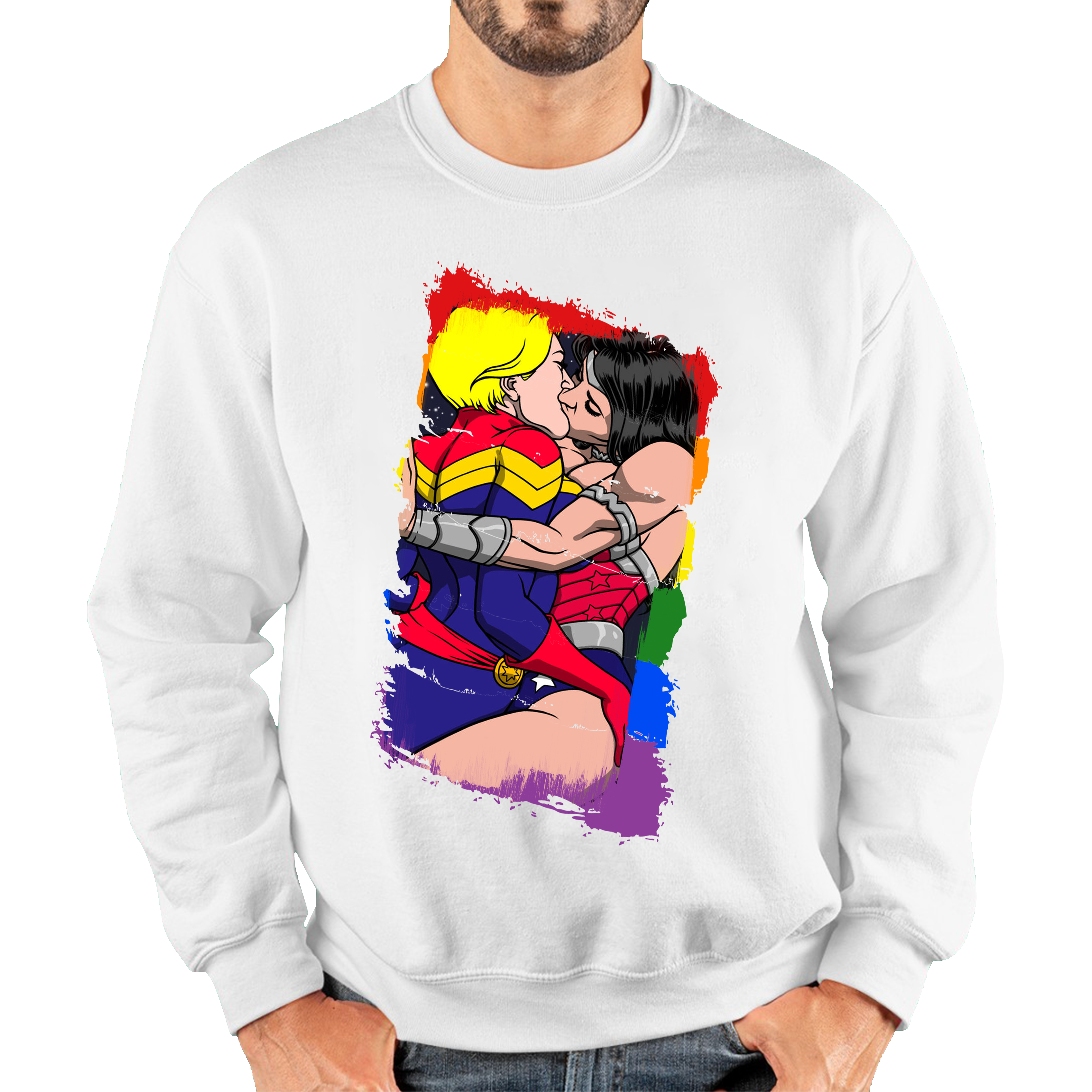 Wonder Women x Captain Marvel Kissing LGBT Pride Valentine Adult Sweatshirt