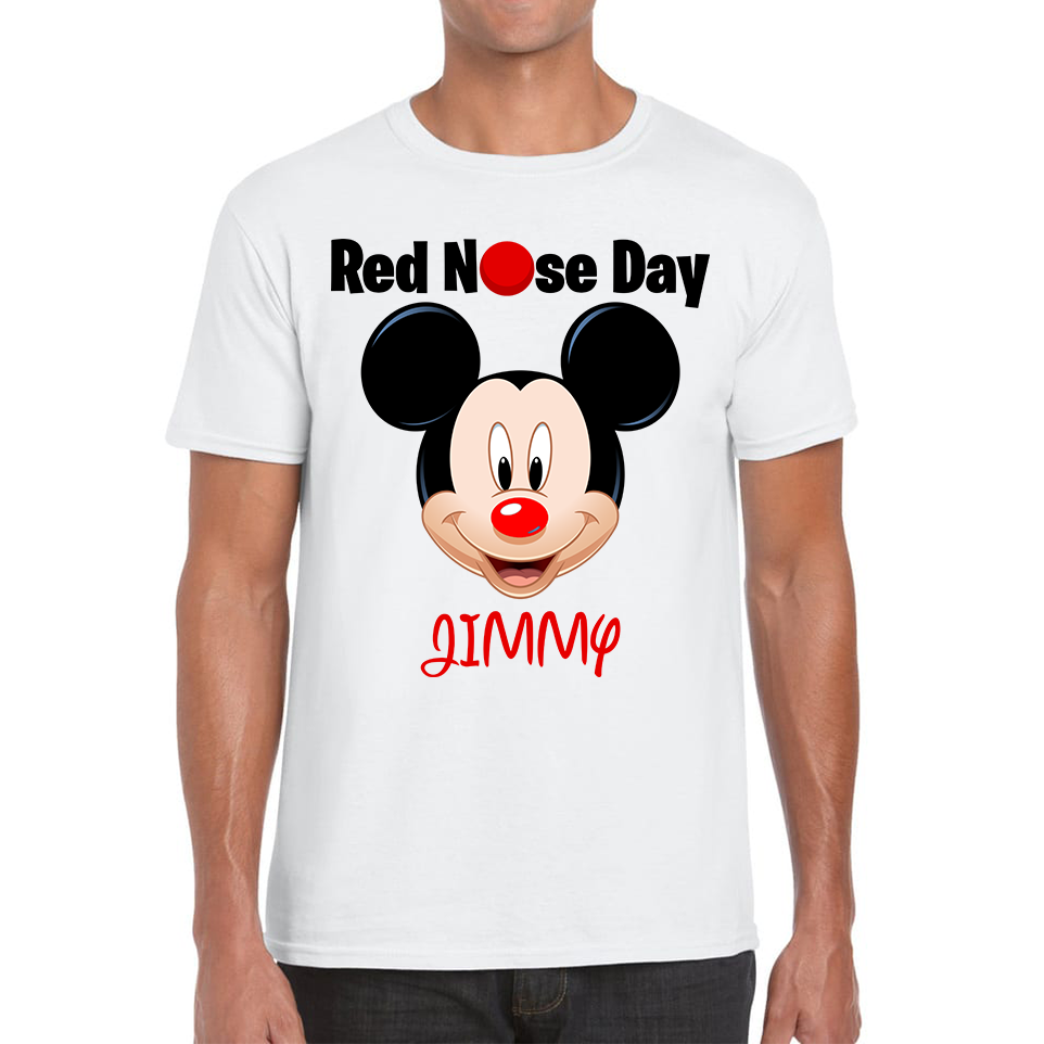 Personalised Mickey Mouse ( Name ) Red Nose Day Adult T Shirt. 50% Goes To Charity