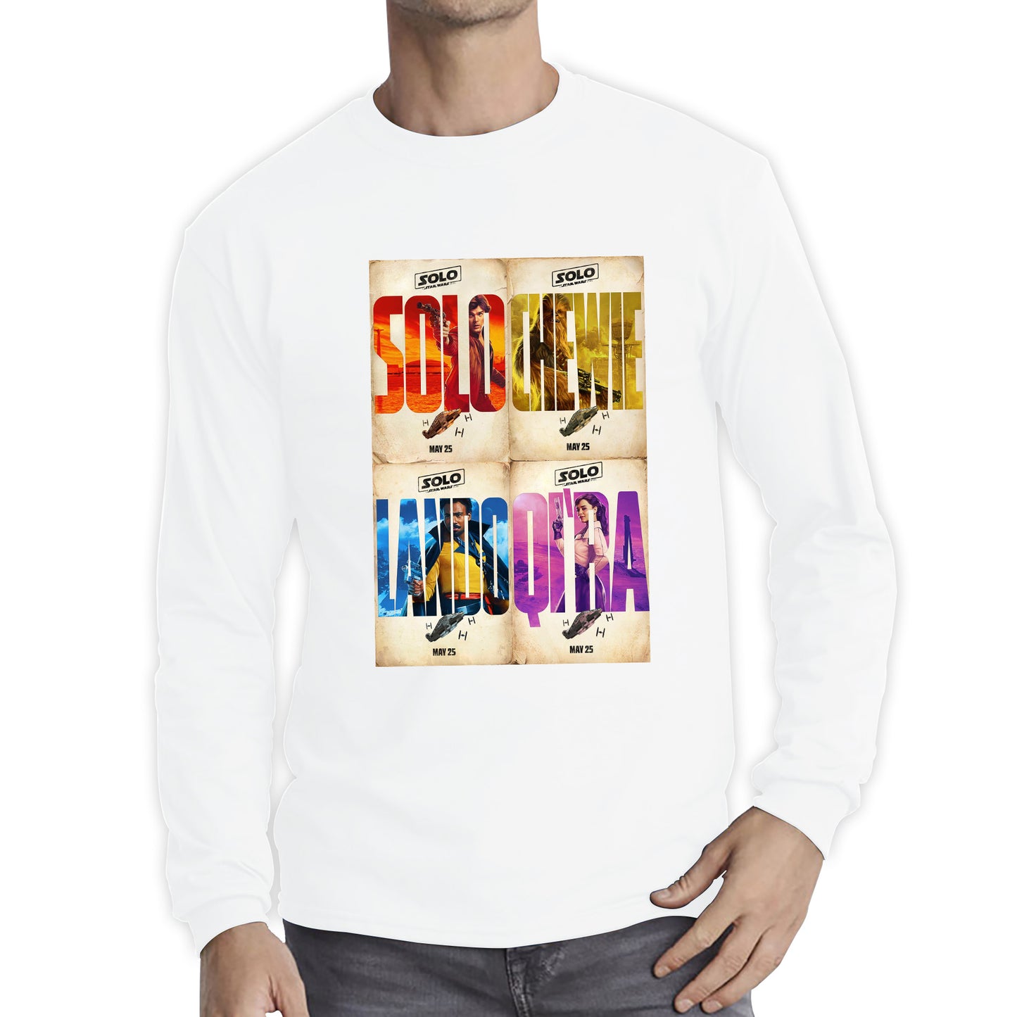 Solo A Star Wars Story Posters Solo Chewie Lando Qira Sci-fi Action Adventure Movie Characters Star Wars Galaxy's Edge Trip Long Sleeve T Shirt